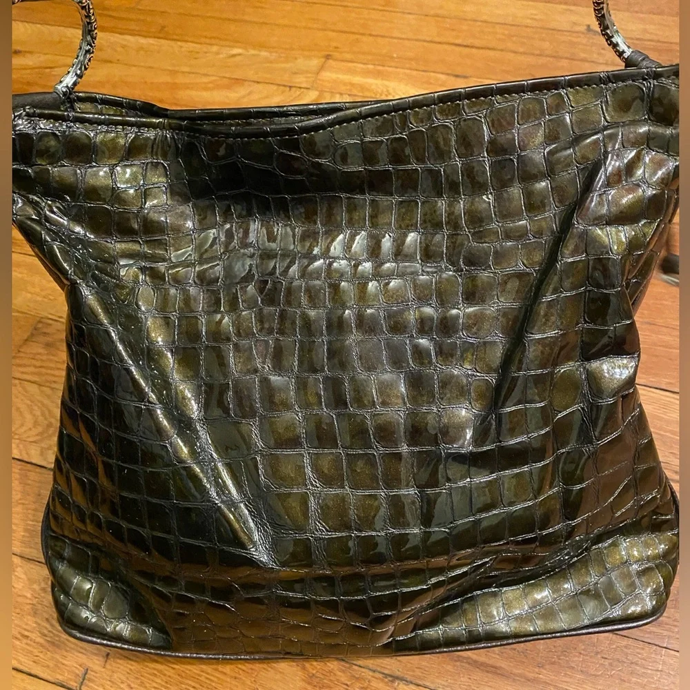 Vintage BRIGHTON Cher Green and Silver hobo shoulder bag.